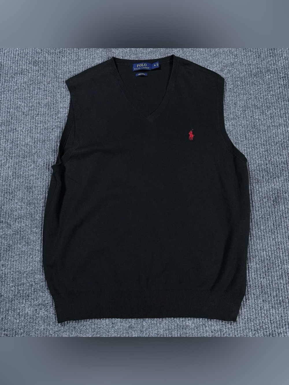 Polo Ralph Lauren Sweater Mens XL Black V-Neck Pima Cotton Red Pony Pullover